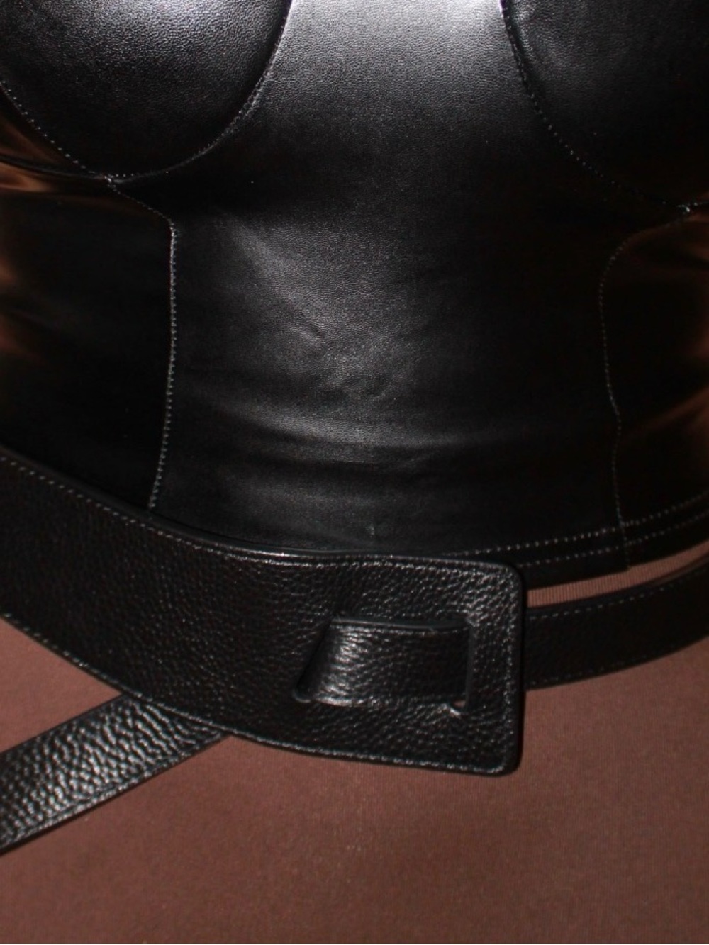 Black Leather Wide Waist Belt with Statement Buckle - Picture 2 of 2
